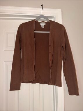 Jones New York Brown Ribbed Button-Front Cardigan